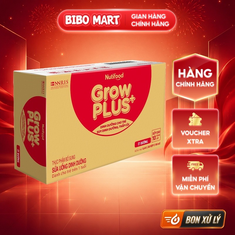 [KOL] Thùng 48 Hộp Sữa GrowPLUS+ Đỏ  Ít Đường Tăng Cân Tăng Cường Miễn Dịch Cho Bé 110ml 180ml – Bibo Mart