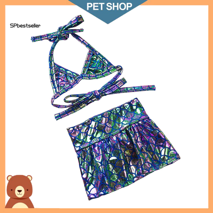 Sp Summer Pet Attire Quần áo mèo nhẹ lấp lánh Váy Bikini cho chó nàng tiên cá cỡ sáng bóng Đồ bơi trang phục đi biển mùa hè cho chó và mèo vừa – Thú cưng bên bờ biển dễ thương
