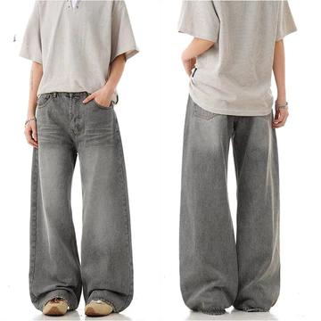 Quần Xám Màu Xám Rời Quần Jean Retro Rửa Màu Xám Quần Jean Nam Rộng Quần Jeans Sạch Phù Hợp Với Thẩm Mỹ Quần Len Màu Xám Nam Quần