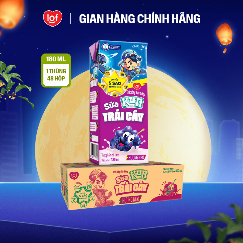 Sữa trái cây KUN vị nho thùng 48 hộp x 180ml
