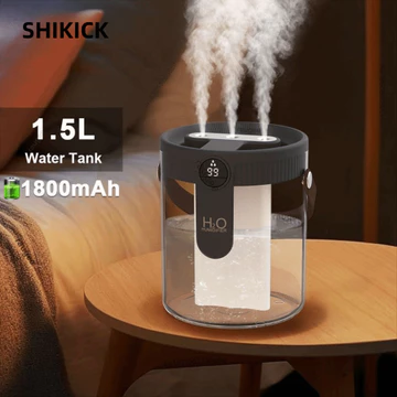 Máy tạo độ ẩm lấp đầy hàng đầu SHIKICK, Máy tạo độ ẩm không khí 1,5L có thể sạc lại, Máy tạo sương mù di động có đèn LED Máy tạo độ ẩm thông minh cho phòng ngủ, văn phòng tại nhà