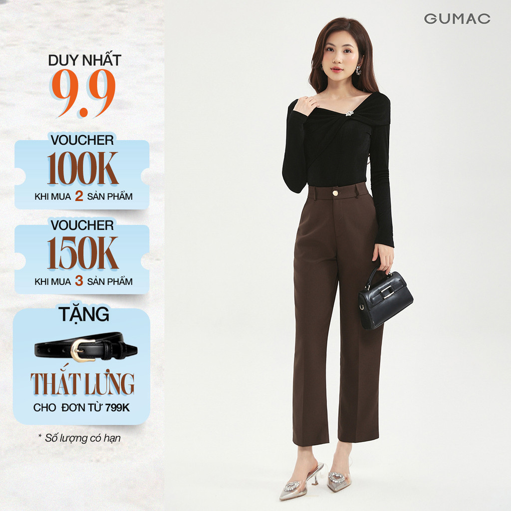 Quần Tây Nữ Ống Đứng 91cm GUMAC Quần Baggy Công Sở Lưng Cao Cài Khuy Chất Tuyết Mưa LQE0819