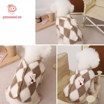 PWSSSEND Áo khoác Jack Quần áo cho chó, Quần áo lông cừu kẻ sọc dễ thương cho thú cưng, Trang phục thú cưng ấm áp mùa đông Yorkies Trang phục gấu Áo Vest chó Quần áo cho chó mèo