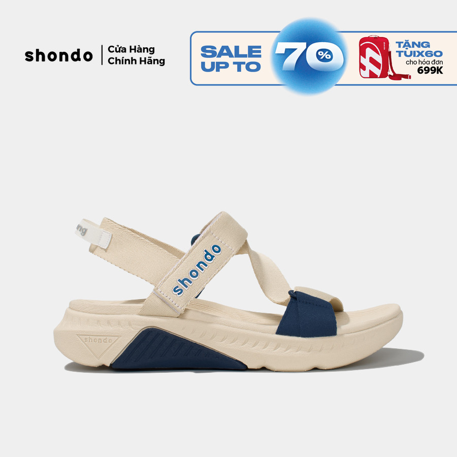 Giày Sandal Nam Nữ Shondo F7R Đế Phylon Cao 5cm Be Phối Xanh Dương F7R2530