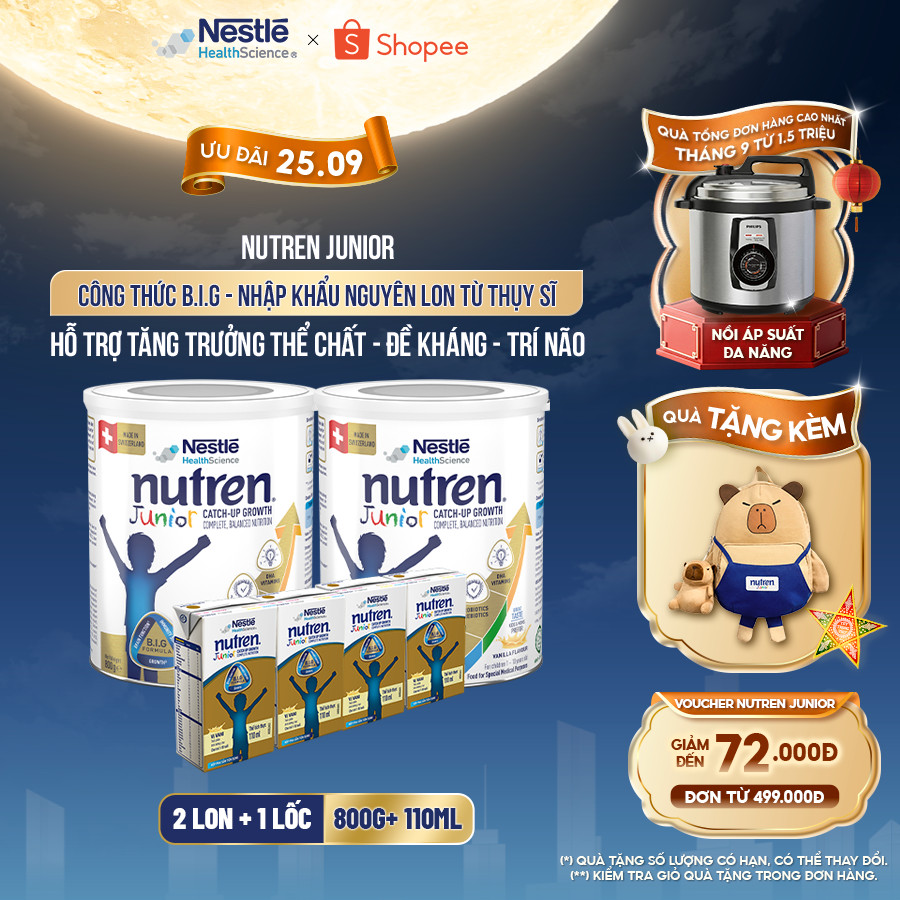 Bộ 2 Sữa Bột NESTLÉ NUTREN JUNIOR Thụy Sĩ Với Công Thức BIG Hỗ Trợ Tăng Trưởng Cho Bé 800G+Lốc 4 hộp sữa pha sẵn 110ML