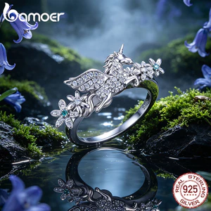 Bamoer Bạc 925 Kỳ Lân Hoa Moissanite Nhẫn Lấp Lánh Trang Sức Thời Trang Quà Tặng Cho Nữ Với GRA