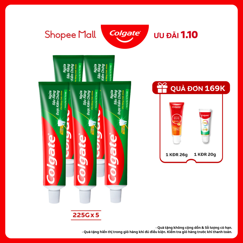 Bộ 5 Kem đánh răng Colgate ngừa sâu răng răng chắc khỏe 225g/tuýp