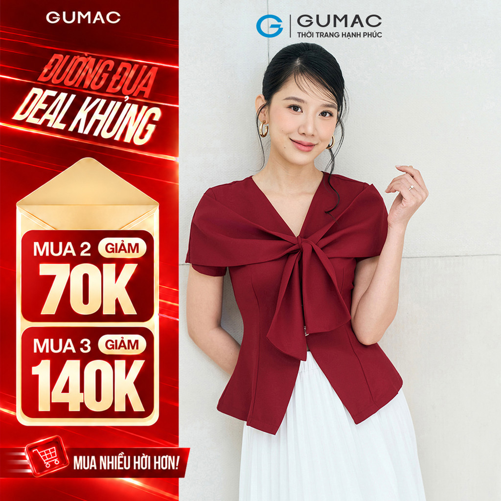 [VOUCHER 70K] Áo peplum nữ GUMAC cổ V dáng ôm đánh eo có vạt đắp chéo qua lại tạo hình nơ  AF12001