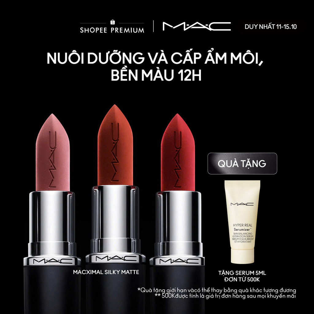 Son thỏi nhung lì MAC MACximal Silky Matte Lipstick | Son thỏi bán chạy, hiệu ứng mịn lì, bền màu suốt 12H