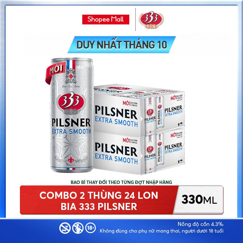 Nồng Độ Cồn 4.3% - Combo 2 Thùng 24 Lon Bia 333 Pilsner 330ml