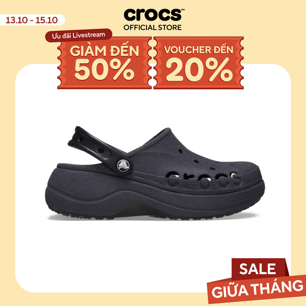 Giày Clog Nữ Crocs Baya Platform Glitter - Black - 208459-001
