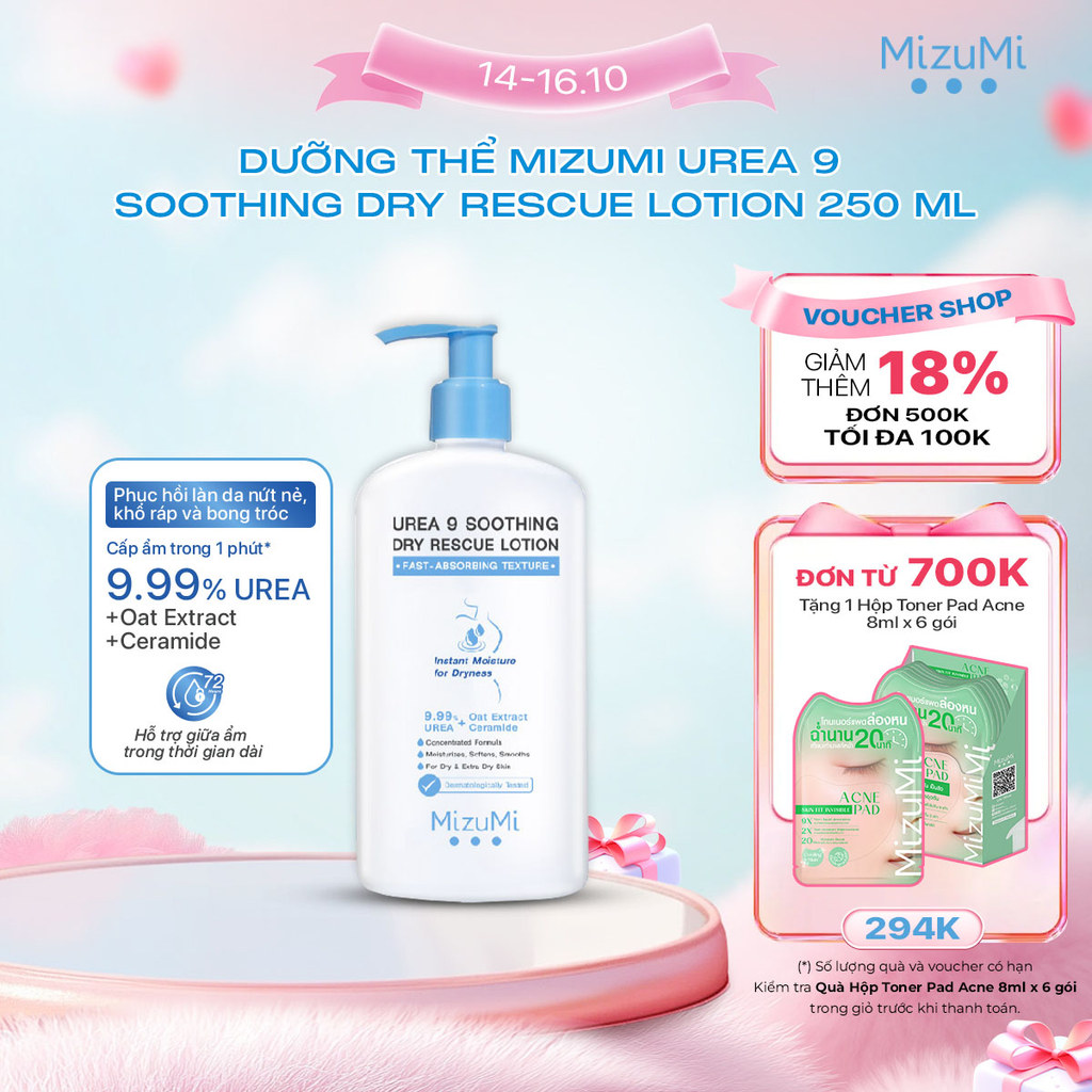 Sữa dưỡng thể hỗ trợ cải thiện da khô MizuMi Urea 9 Soothing Dry Rescue Lotion 250 ml