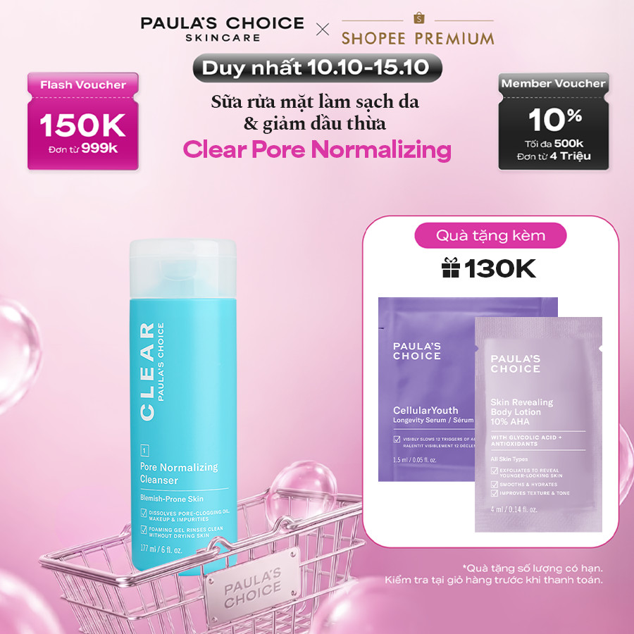 Sữa rửa mặt dành cho da mụn, làm sạch sâu và giảm dầu thừa Paula's Choice Clear Pore Normalizing Cleanser 177ml 6002
