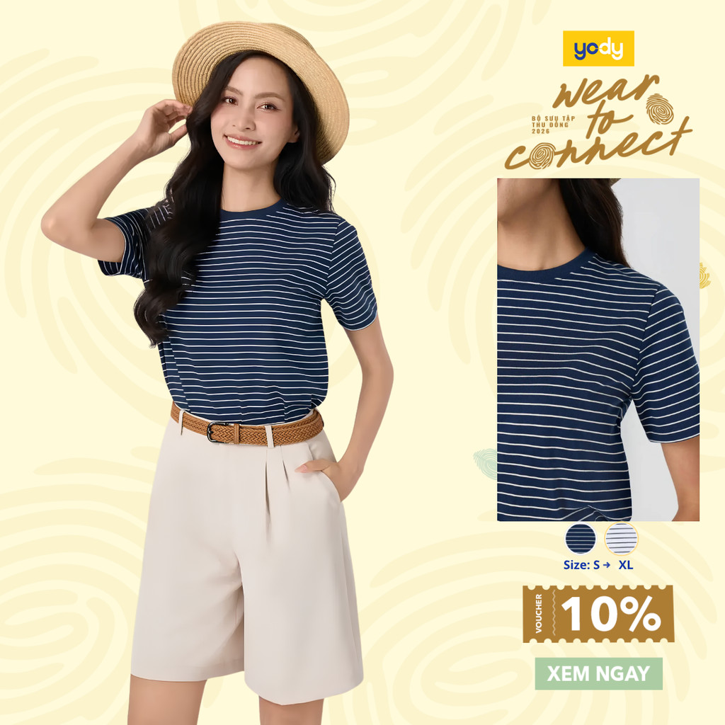 [BST Comfort Me-We] Áo Phông Nữ Yody Regular Kẻ Ngang mềm mại co giãn thấm hút mồ hôi WCTS26S014