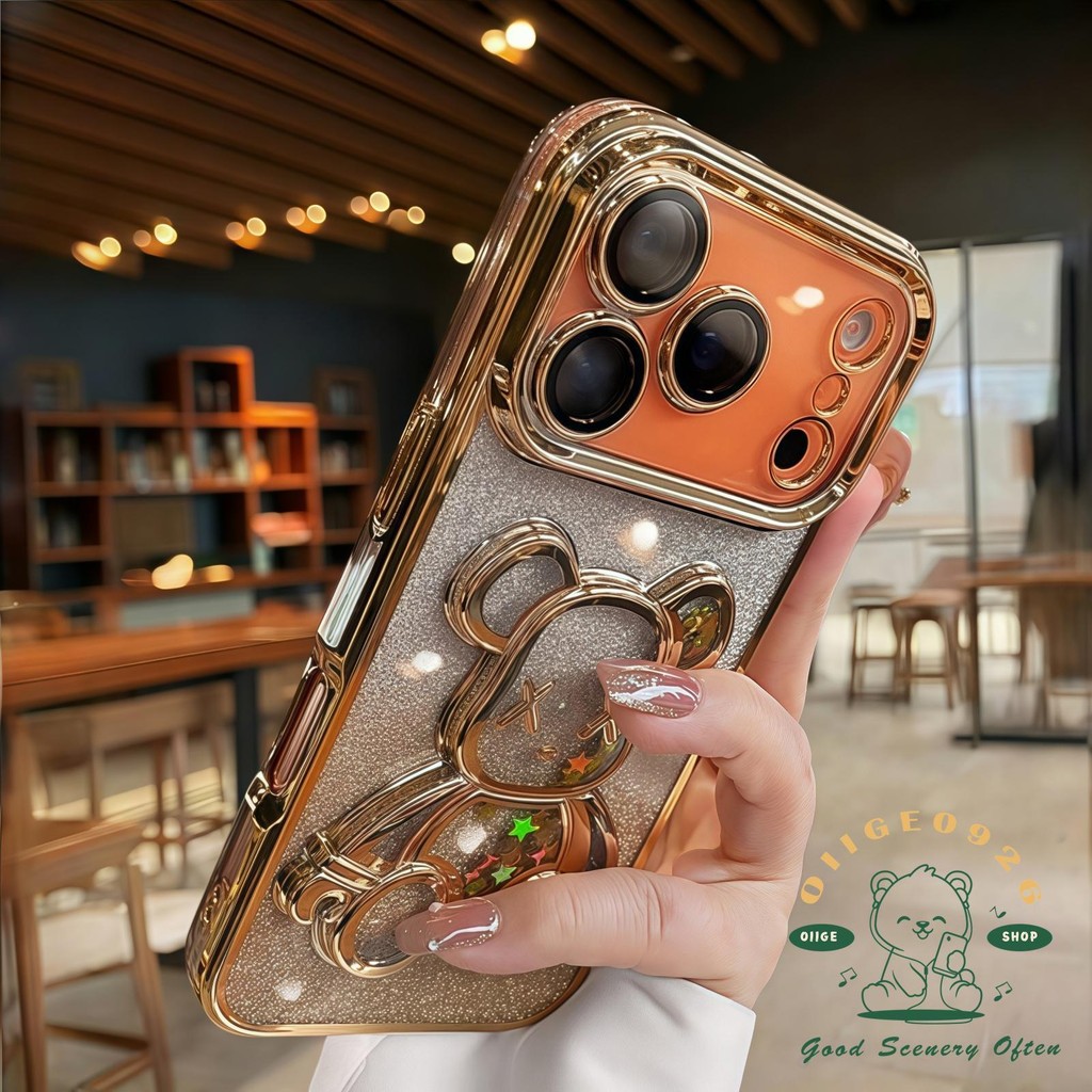 【 Ốp lưng iPhone17 】 Ốp điện thoại hình gấu cát lấp lánh Gradient iphone17 Pro Max 16 15 14 13 12 cho vỏ iPhone Vỏ mềm silicon TPU chống sốc