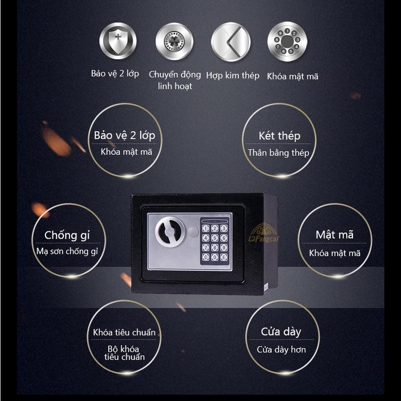Két Sắt Mini Khóa Điện Tử Chống Cháy Độ Bảo Mật Cao BB-360 Siêu Tiện Lợi Két sắt mini khoá điện tử 17E, có khe đút tiền,