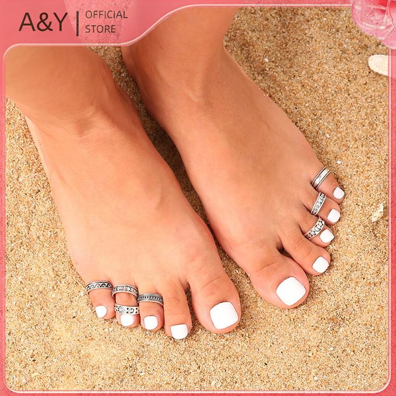 A & Y 7 Chiếc Vintage Rỗng Khắc Sao Mặt Trăng Ngón Chân Bộ Dụng Cụ Nhẫn Mở Ngón Tay Có Thể Điều Chỉnh.