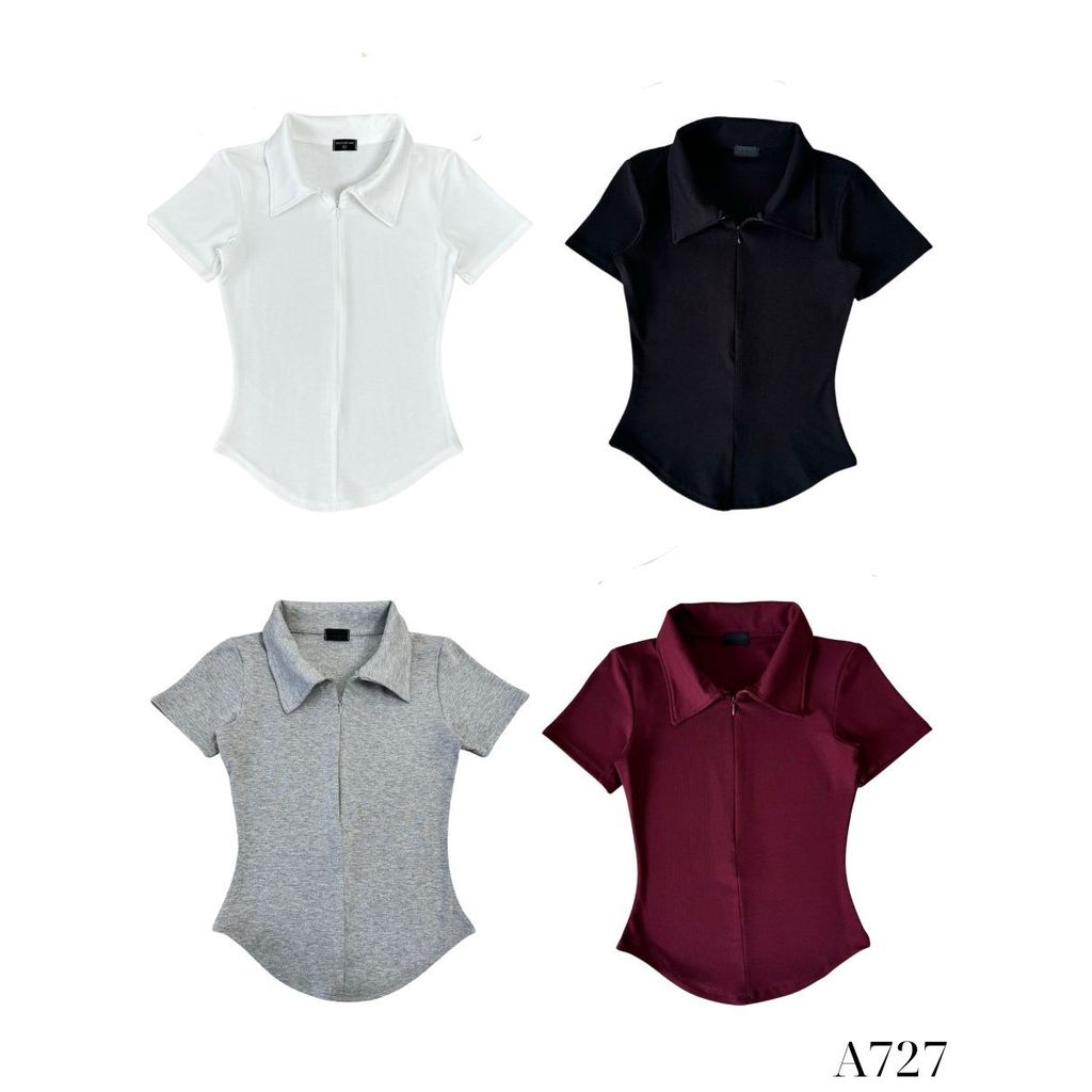 Áo Thun Nữ Ôm Body Cổ Bẻ Có Khóa, Chất Cotton Co Giãn Mát, Polo Nữ Thanh Lịch_A727