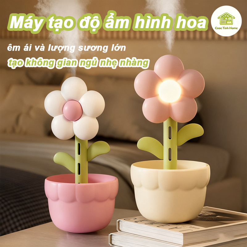 Máy Tạo Ẩm Hoa Để Bàn – Tăng Độ Ẩm Không Khí, Không Ồn, Có Đèn Ngủ Trang Trí Cho Phòng Ngủ, Bà Bầu Và Em Bé