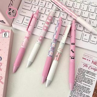 6 Bút Gel Sấy Nhanh - 0.5mm Mực Đen Kawaii Hồng Nơ Viết Mịn Cho Văn Phòng Trường Học