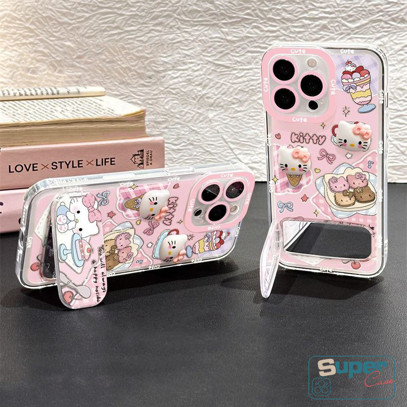 Ốp Lưng Cho Oppo A3X A60 A38 A3Pro A78 A5i A16 A3 A18 A36 A76 A77 A74 A98 A79 A54 A35 Reno 11F 8T 12 12F Hoạt Hình Đáng Yêu Nơ Ngôi Sao Anh Đào Hello Kitty Vòng Tay 3D Gương Búp Bê Đứng