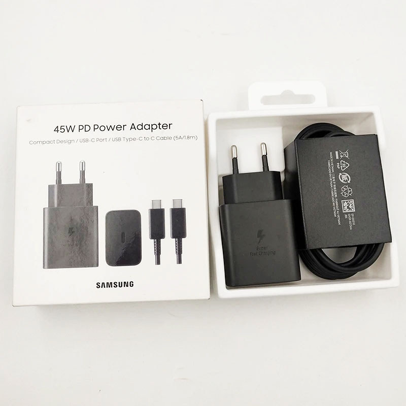 EP-T4510 SAMSUNG 45W PD PPS Bộ sạc GaN siêu nhanh EU / Mỹ chính hãng + Cáp 1.8M 5A Type C cho Galaxy S25 S24 FE Ultra A56 A55