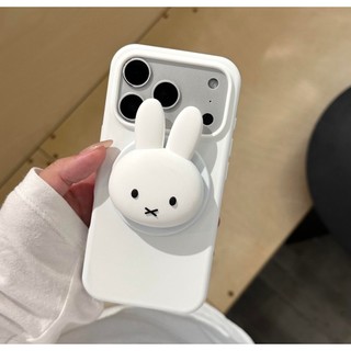 Dễ Thương Màu Trơn Silicon Lỏng Thỏ Trắng Giá Đỡ Từ Tính Ốp lưng iPhone 17 16 15 14 13 12 Pro Max Chống Sốc Bảo Vệ Camera Ốp Lưng Mềm Chống Rơi
