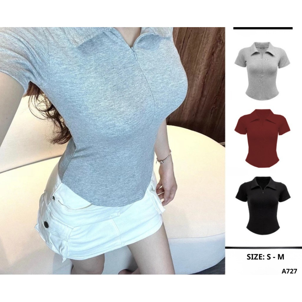 Áo Thun Nữ Ôm Body Cổ Khoá Cotton Mịn, Áo Polo Tay Ngắn Nữ Đi Chơi, Công Sở Siêu Tôn Dáng_A727
