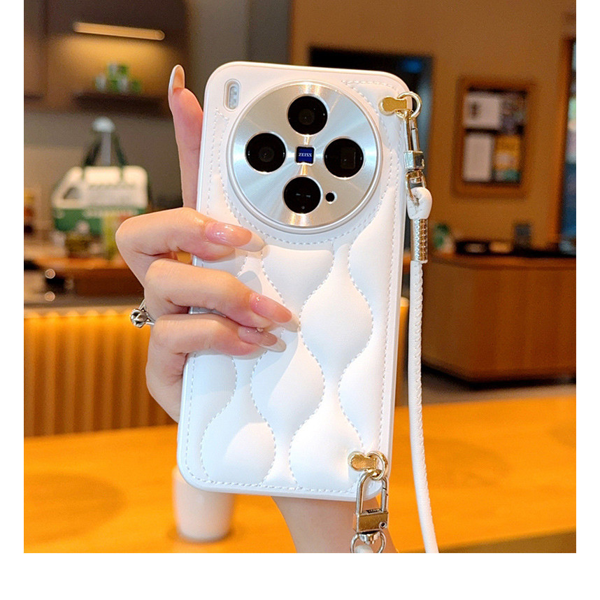 Thích hợp cho Vivo x300 Vỏ điện thoại Dây đeo cổ tay Vòng tay ngọc trai x300Pro Phong cách đeo chéo da họa tiết sóng