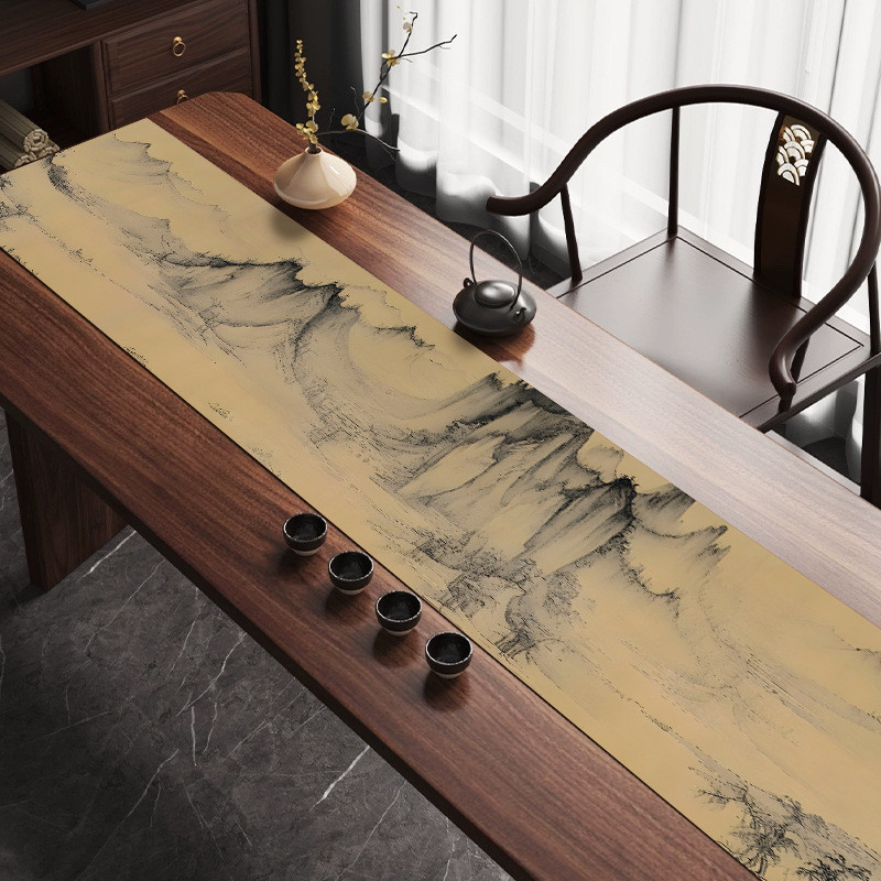 Khăn trải bàn dạng runner phong cách Trung Hoa Zen | Vải cotton-linen cao cấp | Trang trí bàn trà/bàn ăn tối giản