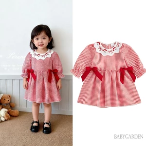 6M-4Y Bé Gái Ông Già Noel Thêu Đầm Giáng Sinh Tay Dài Cổ Búp Bê Chữ A Kẻ Sọc Đầm