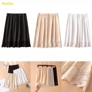 Pealike Nữ Ren Viền Nửa Slips Underskirt Co Giãn Eo Dài Đầu Gối Midi Váy Dài