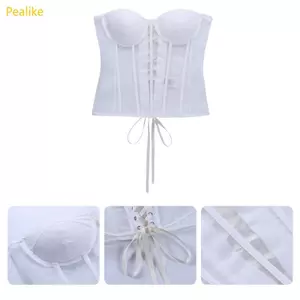 Pealike Nữ Sheer Lưới Chắp Vá Bustier Corset Vintage Dây Đeo Vai Crisscross Ren-Up Lưng Overbust Eo Ci