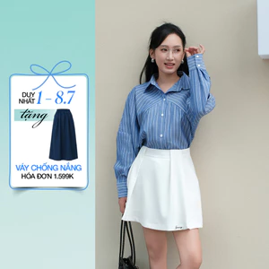 Áo sơ mi nữ oversize Gmorning - GUMAC tay cánh dơi phối sọc xéo lai bầu YAG01022