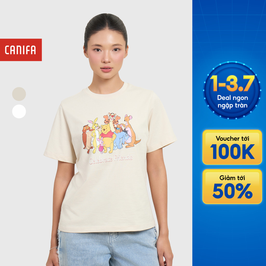 Áo phông nữ CANIFA cộc tay cổ tròn form vừa chất cotton US mềm mại thoáng mát 6TS26S002