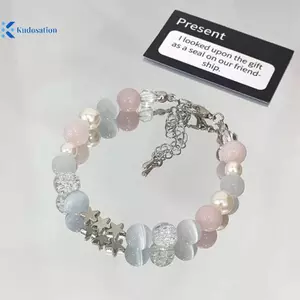 Kudosation Bông Tai Kẹp Pentagram Ngọc Trai Đính Hạt Vòng Tay Nữ Thẩm Mỹ Ngôi Sao Dễ Thương Màu Xanh Thủy Tinh Bóng Vòng Tay Y2k Trang Sức Quà Tặng Đẹp