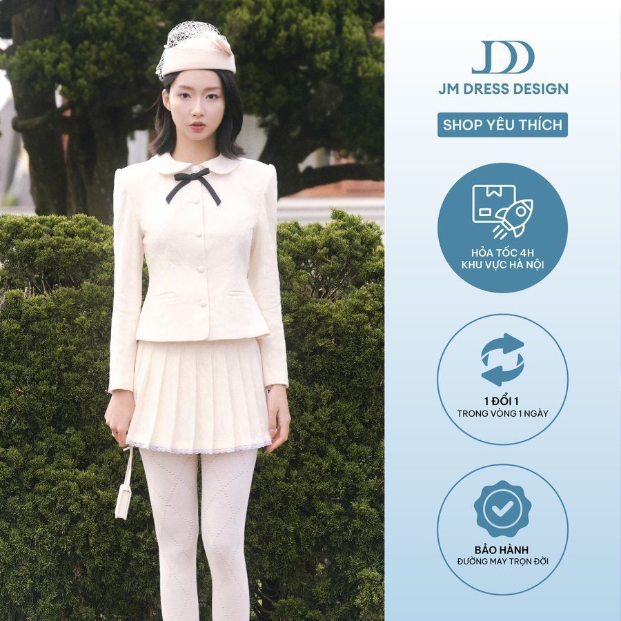 Set Áo Blazer Nữ Cổ Sen Dáng Ngắn 5B09.2508TW, Chân Váy Xếp Ly Ren Tiểu Thư Retro 4S27.2508W. Set Công Sở Thanh Lịch JM
