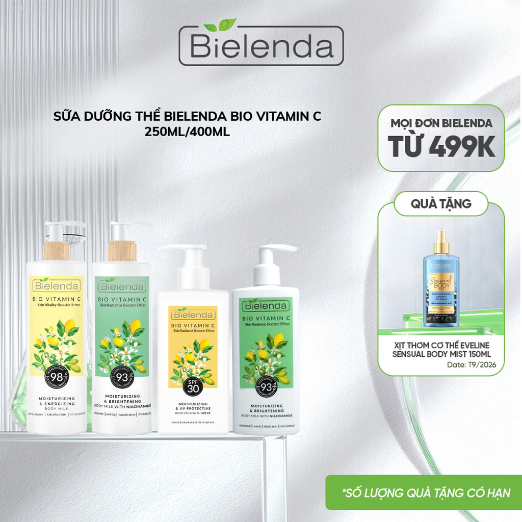 Sữa dưỡng thể trắng da Bielenda Bio Vitamin C NIACINAMIDE SPF30 bảo vệ da toàn diện 250ml/400ml
