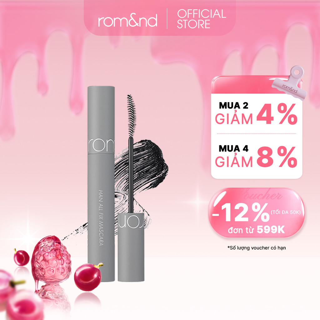 [Rom&nd] Mascara chuốt mi siêu dài và cong mi tự nhiên, chống trôi Hàn Quốc Romand Han All Fix Mascara - Han All Line 7g