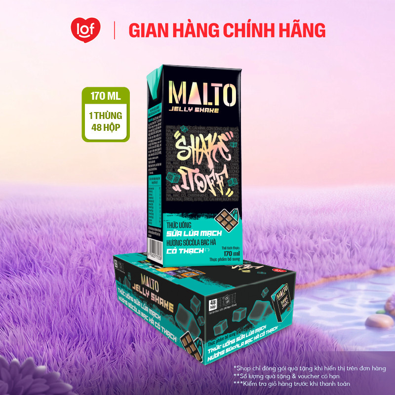 Sữa lúa mạch MALTO Jelly Shake Shake It Off hương sôcôla bạc hà có thạch thùng 48 hộp x 170ml