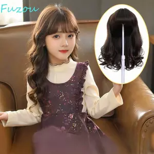 FUJIOU Tóc xoăn gợn sóng dài dành cho trẻ em, Mũ nón tổng hợp cho trẻ em Tóc giả đuôi ngựa xoăn, Phần mở rộng tóc trang trí mềm mại ngọt ngào Mũ búp bê tái sinh Bé gái