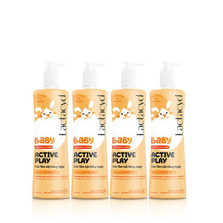 Bộ 4 Sữa Tắm Gội Hằng Ngày Cho Bé Lactacyd Baby Active Play, Giúp Đề Kháng Da Và Bảo Vệ Bé Khỏi Vi Khuẩn 500ml