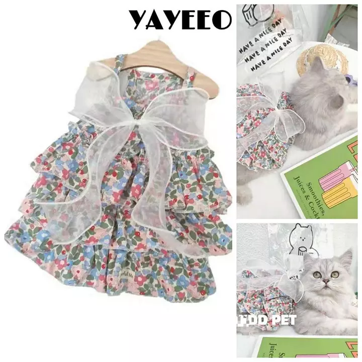 YAYEEO Váy hoa cho thú cưng, có nơ cho chó mèo Quần áo Váy cho mèo, Váy lưới phong cách công chúa dễ thương Đồ dùng cho thú cưng Chó mèo