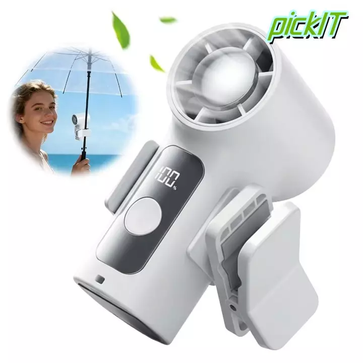Quạt kẹp di động PICKIT, 360° Quạt kẹp cầm tay cầm tay Mini có thể tháo rời, Quạt cầm tay Mini 6 tốc độ màn hình kỹ thuật số di động cho ngoài trời