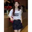 Phong cách Pháp mùa hè Phong cách Hàn Quốc Màu sắc tương phản Áo thun ngắn tay bằng vải Cotton đeo chéo in hình dáng rộng mỏng hơn trông thường ngày Niche Top nữ
