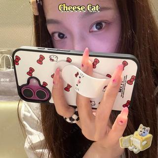 Ốp điện thoại hình nơ đỏ Kitty giá đỡ chiếc nhẫn cho iPhone 14 13 11 12 15 16 17 Pro Max Xs Max XR 7 8 Plus