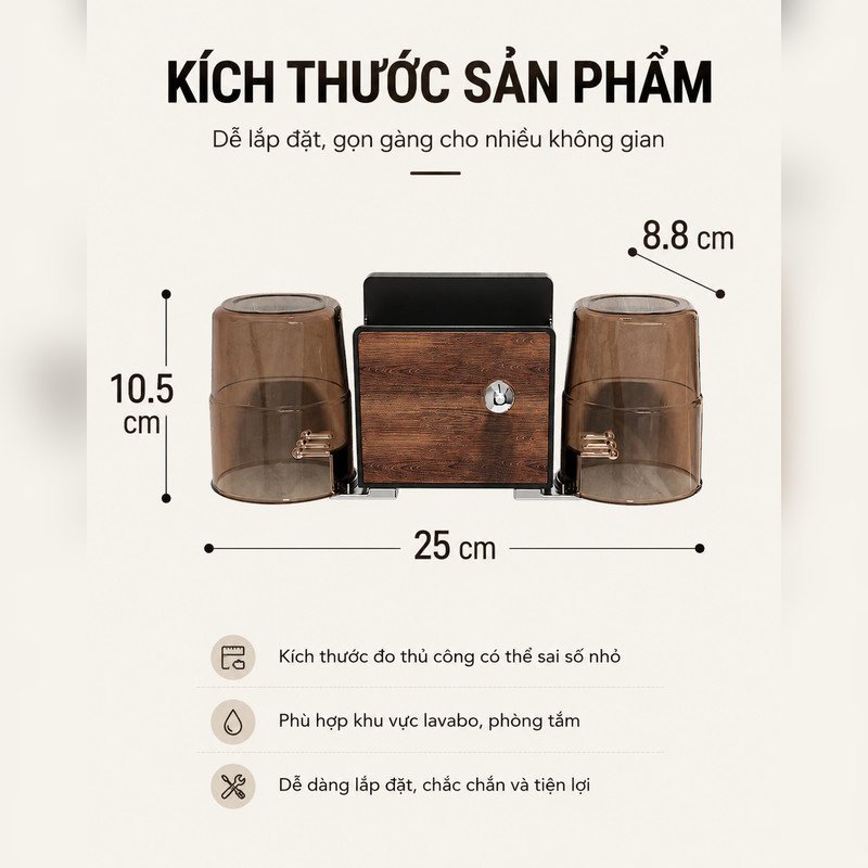Kệ Đựng Bàn Chải Đánh Răng Hút Chân Không Dán Tường Không Khoan Nhựa Pet Có Cốc