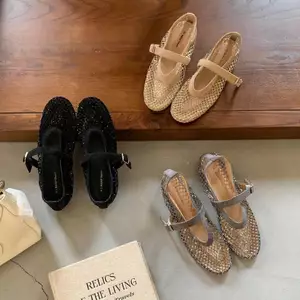 TT Ballet Giày Nữ Đế Bằng Dây Đeo Đế Bằng Rỗng Mary Jane Giày Lưới Thoáng Khí Giày Sandal Mùa Hè Giày Đơn