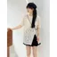 Ren trắng mùa hè Rỗng dài tay ngắn Top Split Niche Design Loose Covering Flesh Phong cách phương Tây Slimer Look All-Match Ren Áo sơ mi nhỏ nữ