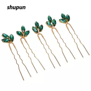 SHUPUN 5 Chiếc Kim Cương Giả Tóc, Thiết Kế Cổ Điển Đá Xanh Cưới Mảnh Tóc, Phụ Kiện Nhẹ Cô Dâu Phụ Kiện Tóc Cô Dâu Cô Dâu